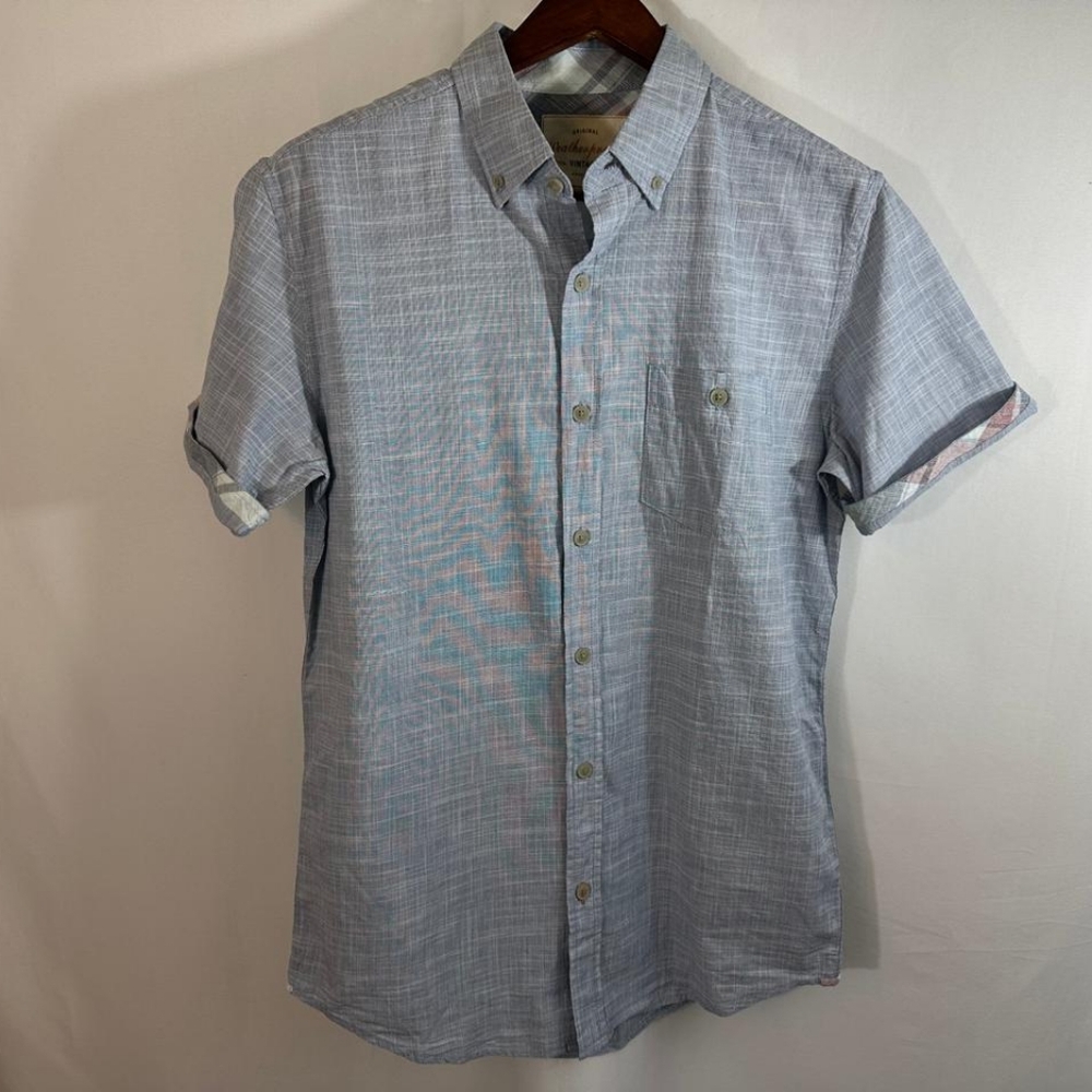 Weatherproof Vintage Men's Size S Short Sleeve Button Up Shirt-Blue Nights